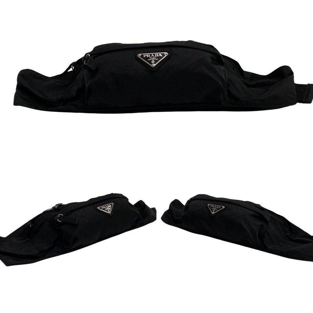 PRADA Triangle Logo Metal Fittings Nylon Body Bag Waist Shoulder Black 01014 - Picture 6 of 9
